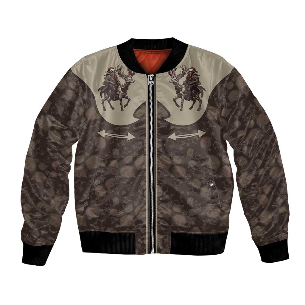 Western Yoke Bomber Jacket Skeleton Cowboy Santa On A Reindeer - Wonder Print Shop