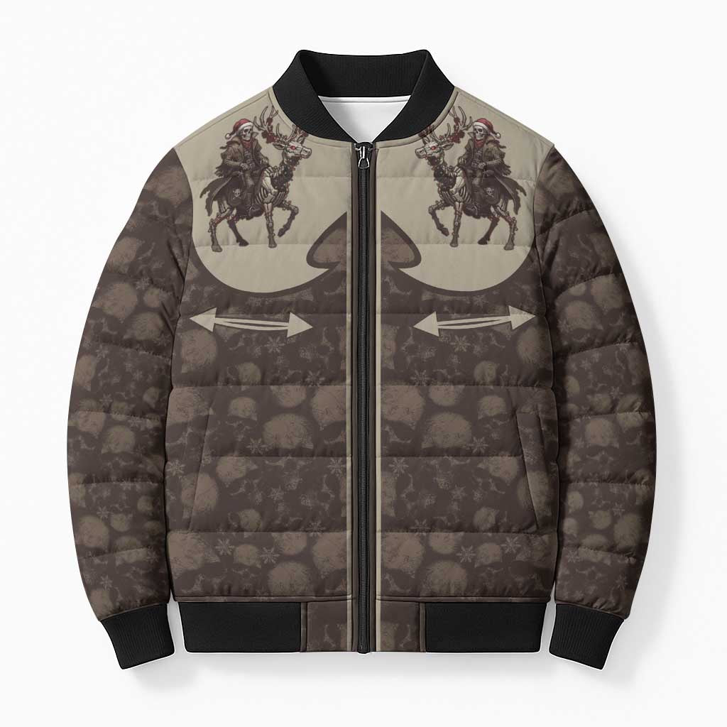 Western Yoke Bomber Puffer Jacket Skeleton Cowboy Santa On A Reindeer - Wonder Print Shop
