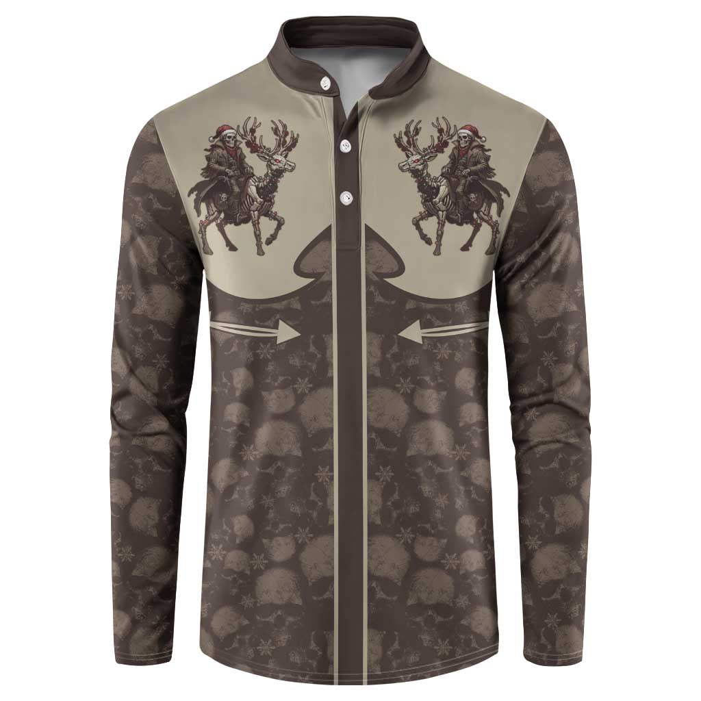Western Yoke Button Sweatshirt Skeleton Cowboy Santa On A Reindeer - Wonder Print Shop