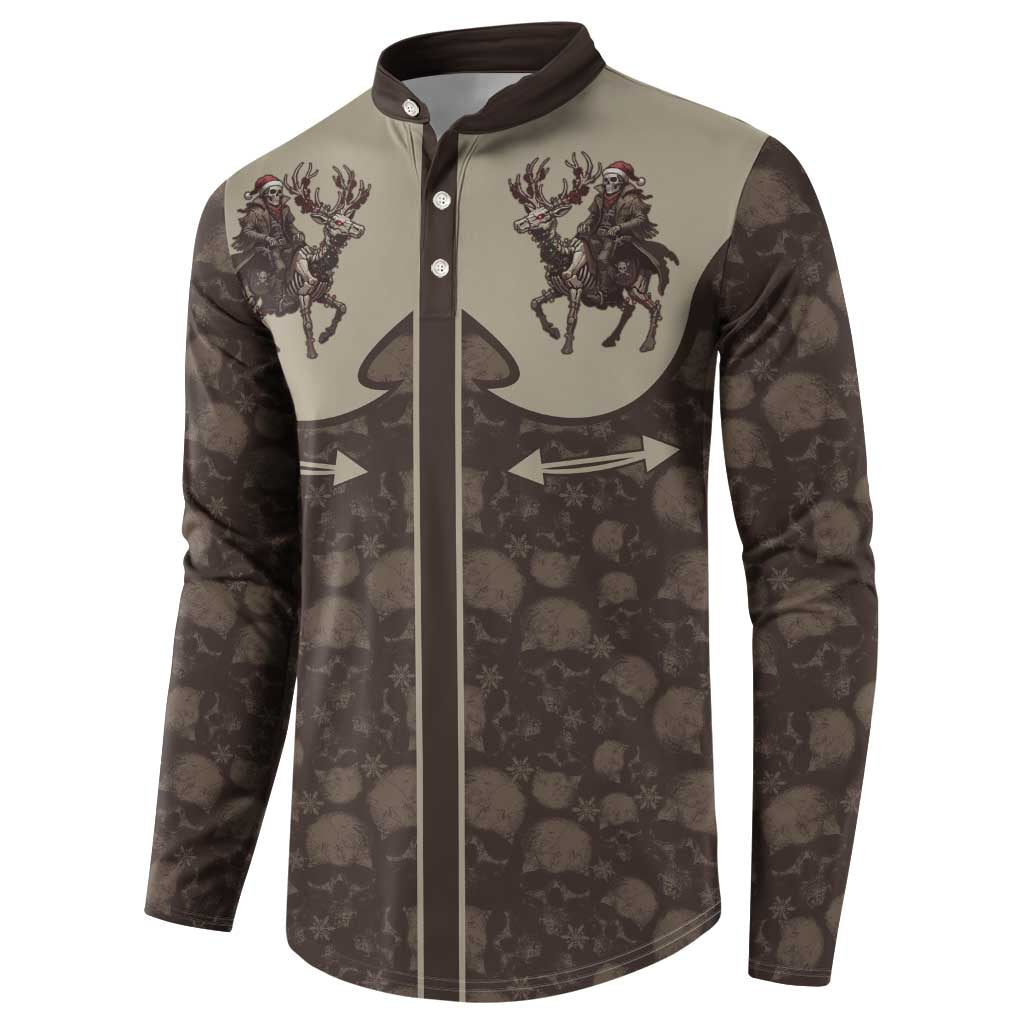 Western Yoke Button Sweatshirt Skeleton Cowboy Santa On A Reindeer - Wonder Print Shop