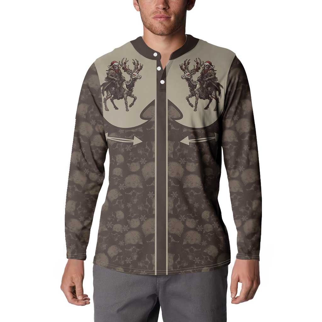 Western Yoke Button Sweatshirt Skeleton Cowboy Santa On A Reindeer - Wonder Print Shop