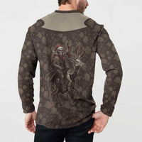 Western Yoke Button Sweatshirt Skeleton Cowboy Santa On A Reindeer - Wonder Print Shop