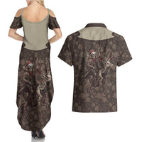 Western Yoke Couples Matching Summer Maxi Dress and Hawaiian Shirt Skeleton Cowboy Santa On A Reindeer - Wonder Print Shop