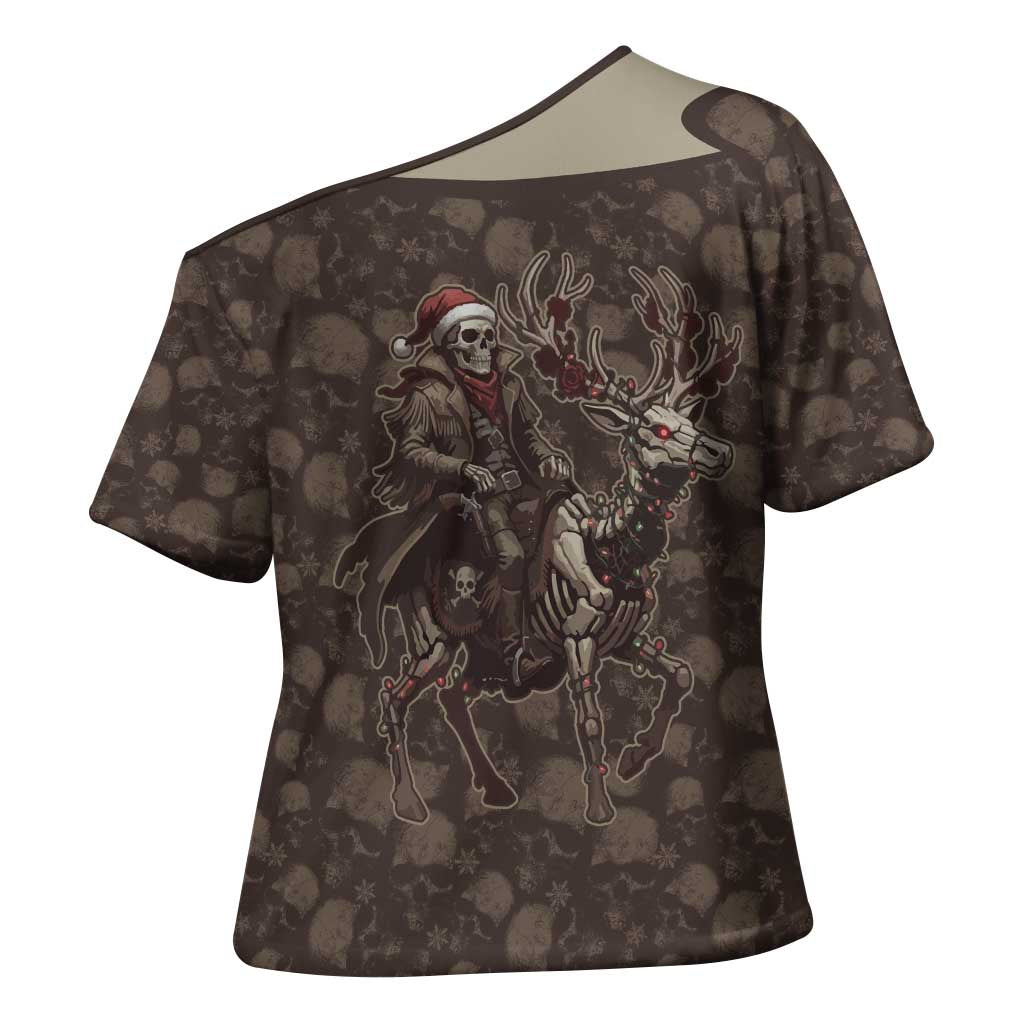 Western Yoke Cross Shoulder Shirt Skeleton Cowboy Santa On A Reindeer - Wonder Print Shop