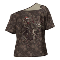 Western Yoke Cross Shoulder Shirt Skeleton Cowboy Santa On A Reindeer - Wonder Print Shop