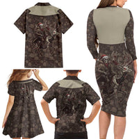 Western Yoke Family Matching Long Sleeve Bodycon Dress and Hawaiian Shirt Skeleton Cowboy Santa On A Reindeer - Wonder Print Shop