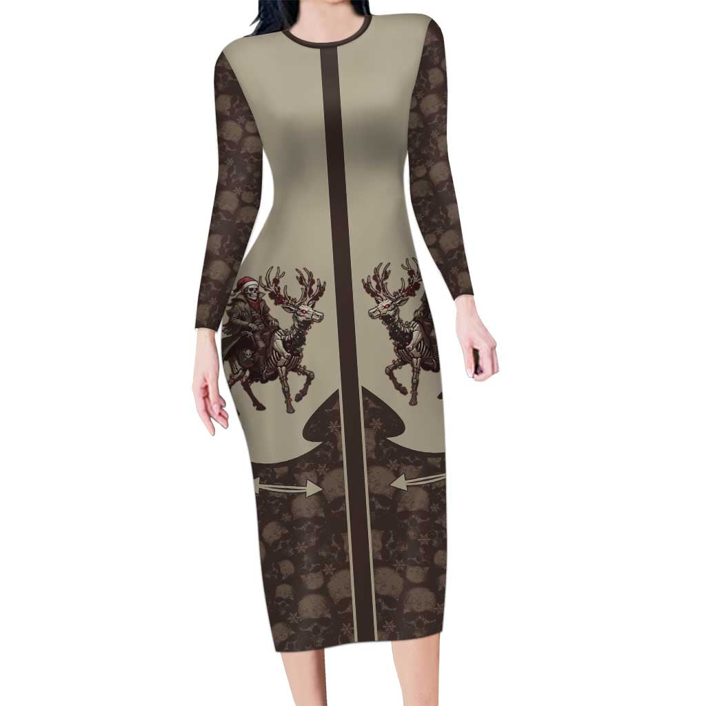 Western Yoke Family Matching Long Sleeve Bodycon Dress and Hawaiian Shirt Skeleton Cowboy Santa On A Reindeer - Wonder Print Shop