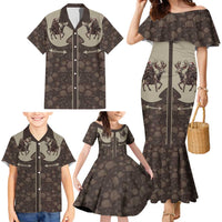 Western Yoke Family Matching Mermaid Dress and Hawaiian Shirt Skeleton Cowboy Santa On A Reindeer - Wonder Print Shop