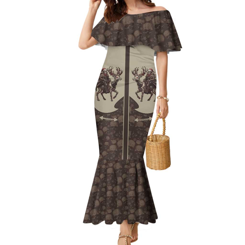 Western Yoke Family Matching Mermaid Dress and Hawaiian Shirt Skeleton Cowboy Santa On A Reindeer - Wonder Print Shop