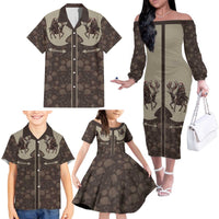 Western Yoke Family Matching Off The Shoulder Long Sleeve Dress and Hawaiian Shirt Skeleton Cowboy Santa On A Reindeer - Wonder Print Shop