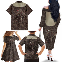 Western Yoke Family Matching Off The Shoulder Long Sleeve Dress and Hawaiian Shirt Skeleton Cowboy Santa On A Reindeer - Wonder Print Shop