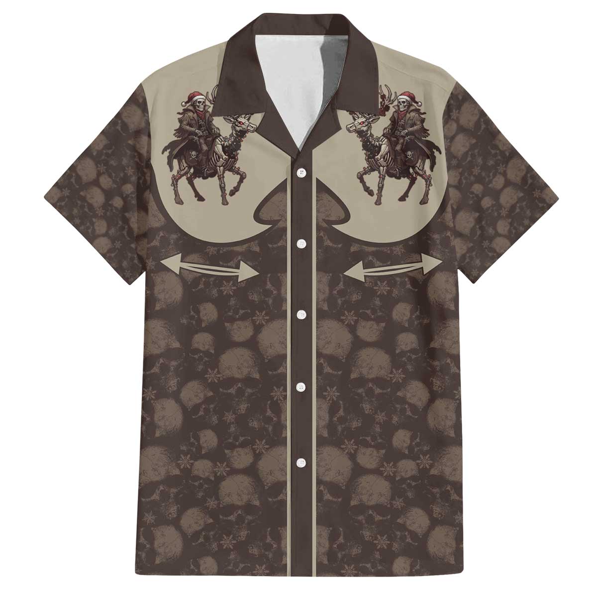 Western Yoke Family Matching Off The Shoulder Long Sleeve Dress and Hawaiian Shirt Skeleton Cowboy Santa On A Reindeer - Wonder Print Shop