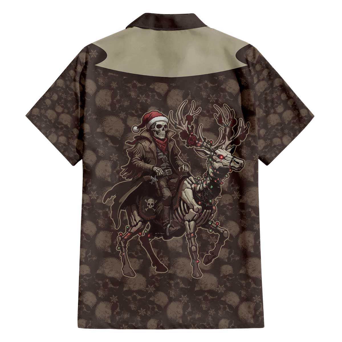 Western Yoke Family Matching Off The Shoulder Long Sleeve Dress and Hawaiian Shirt Skeleton Cowboy Santa On A Reindeer - Wonder Print Shop