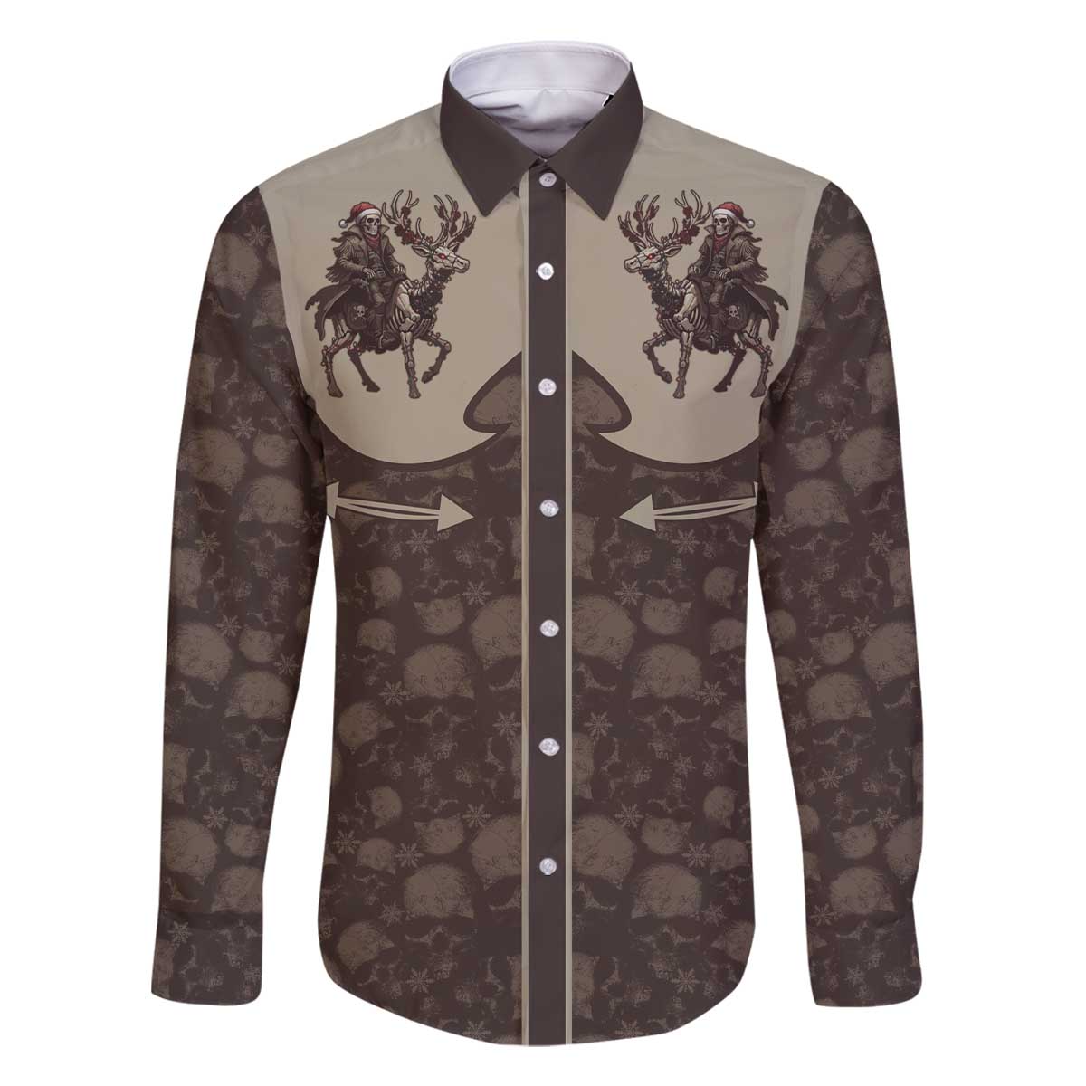 Western Yoke Family Matching Off The Shoulder Long Sleeve Dress and Hawaiian Shirt Skeleton Cowboy Santa On A Reindeer - Wonder Print Shop