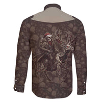 Western Yoke Family Matching Off The Shoulder Long Sleeve Dress and Hawaiian Shirt Skeleton Cowboy Santa On A Reindeer - Wonder Print Shop