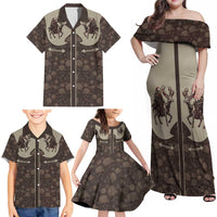 Western Yoke Family Matching Off Shoulder Maxi Dress and Hawaiian Shirt Skeleton Cowboy Santa On A Reindeer - Wonder Print Shop