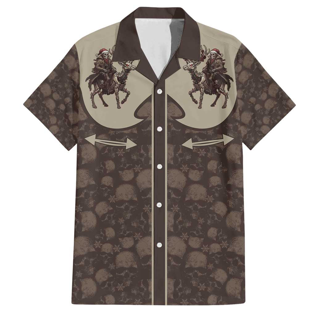 Western Yoke Family Matching Off Shoulder Maxi Dress and Hawaiian Shirt Skeleton Cowboy Santa On A Reindeer - Wonder Print Shop