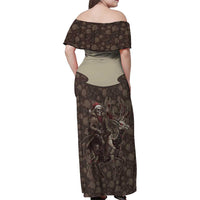 Western Yoke Family Matching Off Shoulder Maxi Dress and Hawaiian Shirt Skeleton Cowboy Santa On A Reindeer - Wonder Print Shop