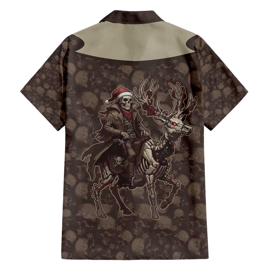 Western Yoke Family Matching Off Shoulder Short Dress and Hawaiian Shirt Skeleton Cowboy Santa On A Reindeer - Wonder Print Shop