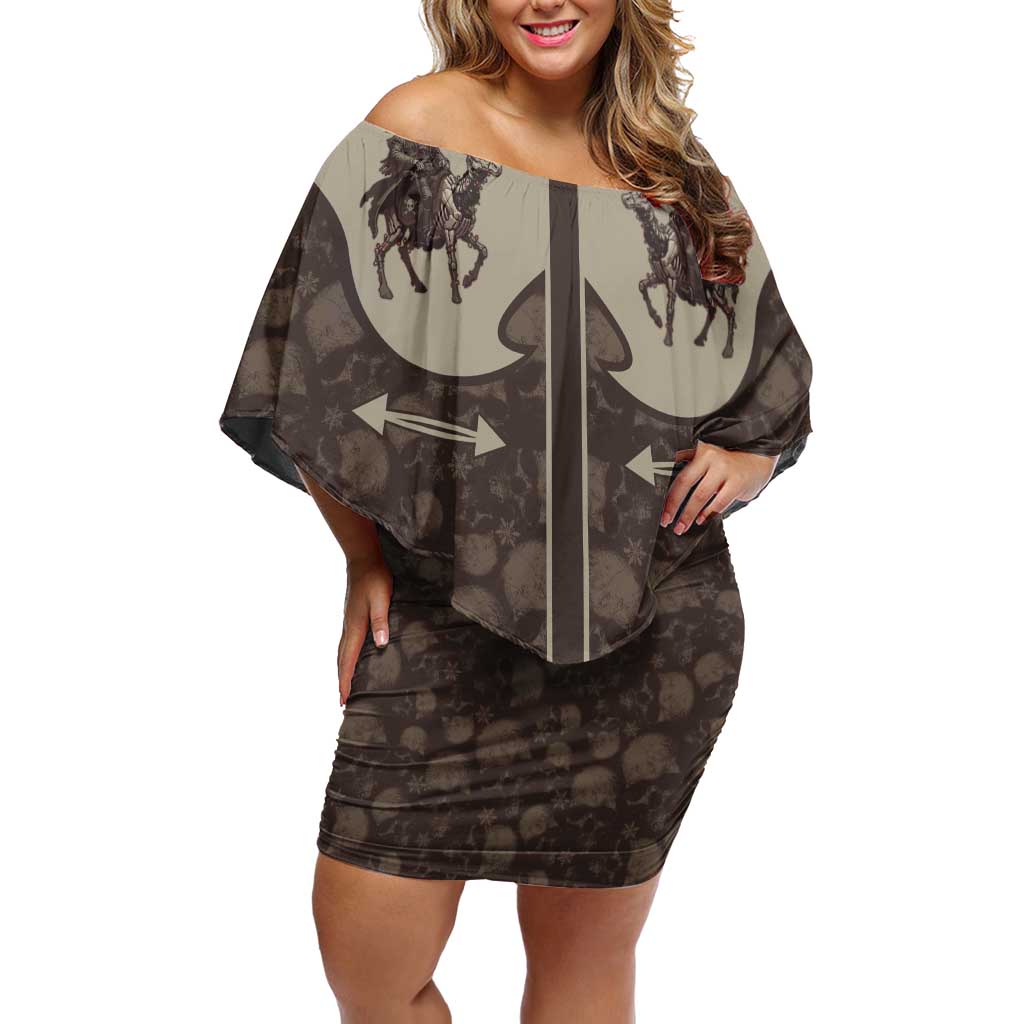 Western Yoke Family Matching Off Shoulder Short Dress and Hawaiian Shirt Skeleton Cowboy Santa On A Reindeer - Wonder Print Shop