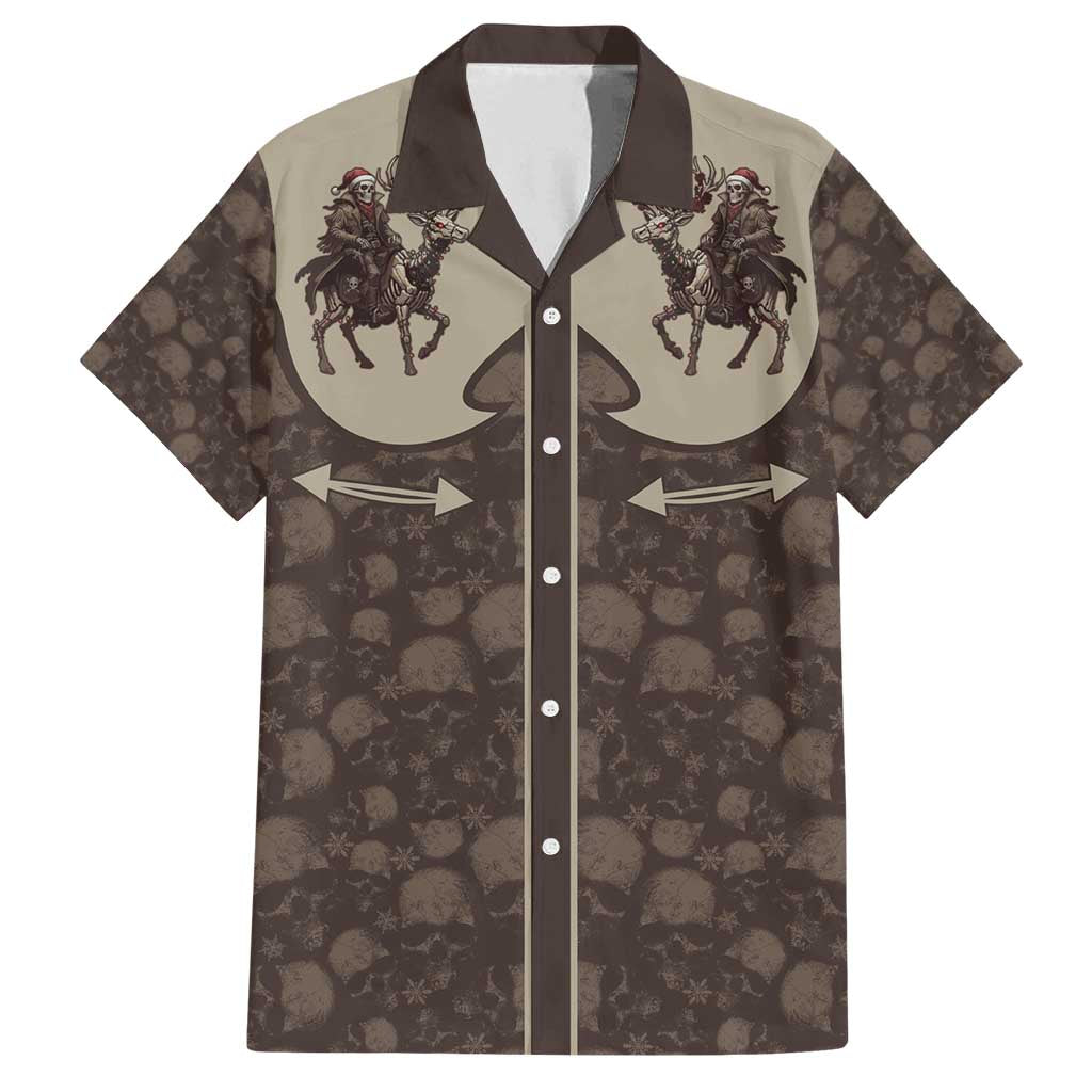 Western Yoke Family Matching Puletasi and Hawaiian Shirt Skeleton Cowboy Santa On A Reindeer - Wonder Print Shop