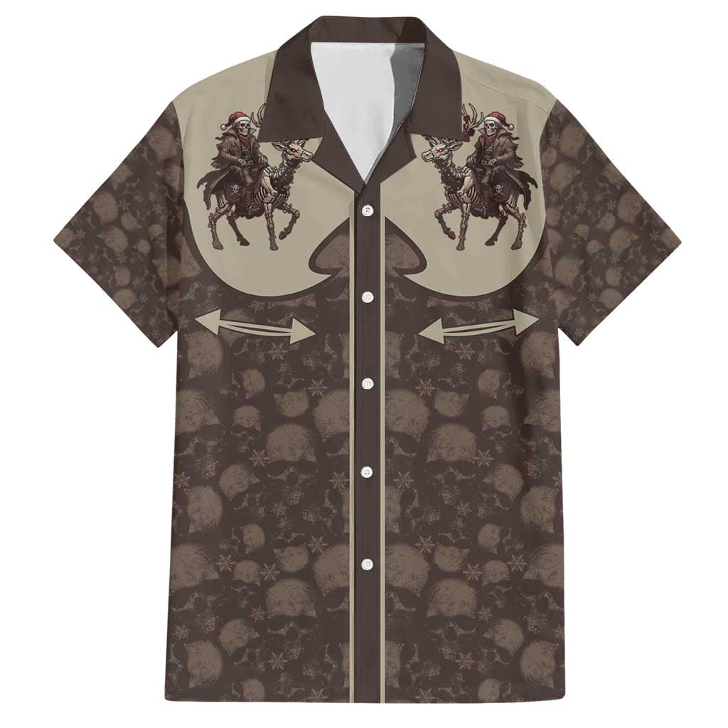 Western Yoke Family Matching Short Sleeve Bodycon Dress and Hawaiian Shirt Skeleton Cowboy Santa On A Reindeer - Wonder Print Shop