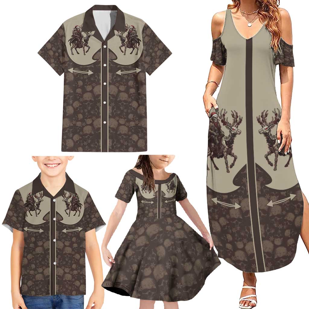 Western Yoke Family Matching Summer Maxi Dress and Hawaiian Shirt Skeleton Cowboy Santa On A Reindeer - Wonder Print Shop
