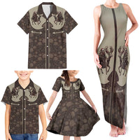 Western Yoke Family Matching Tank Maxi Dress and Hawaiian Shirt Skeleton Cowboy Santa On A Reindeer - Wonder Print Shop