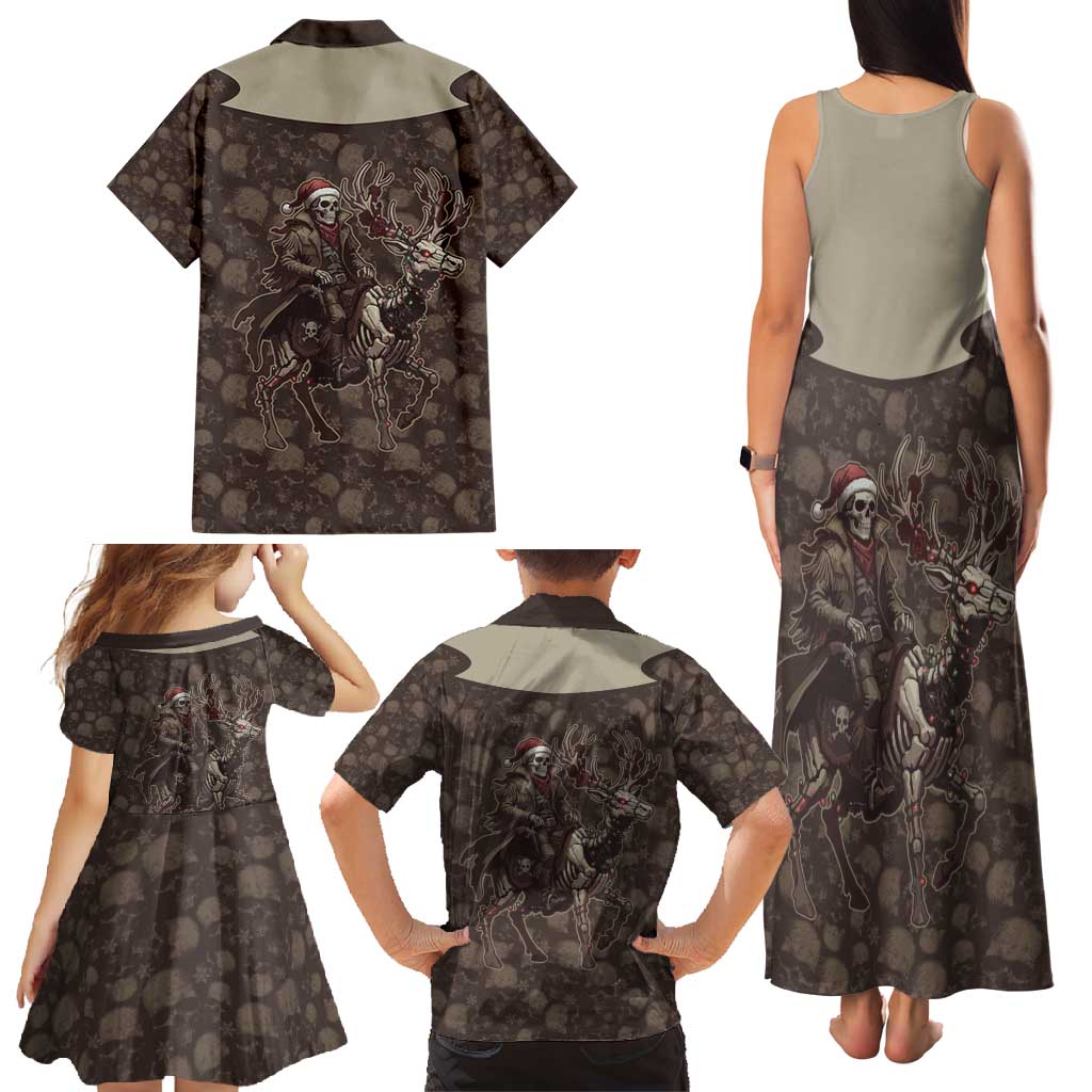 Western Yoke Family Matching Tank Maxi Dress and Hawaiian Shirt Skeleton Cowboy Santa On A Reindeer - Wonder Print Shop