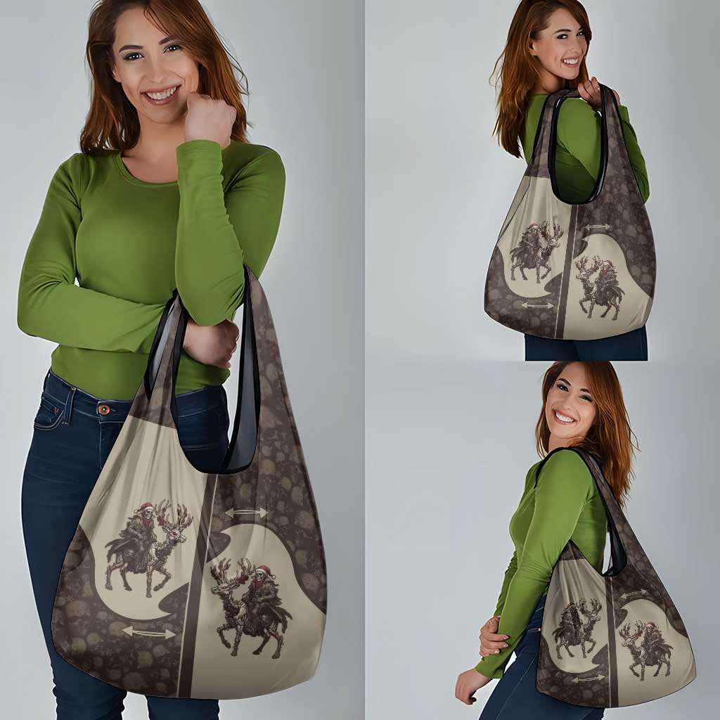 Western Yoke Grocery Bag Skeleton Cowboy Santa On A Reindeer - Wonder Print Shop