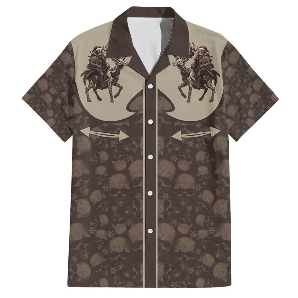 Western Yoke Hawaiian Shirt Skeleton Cowboy Santa On A Reindeer - Wonder Print Shop