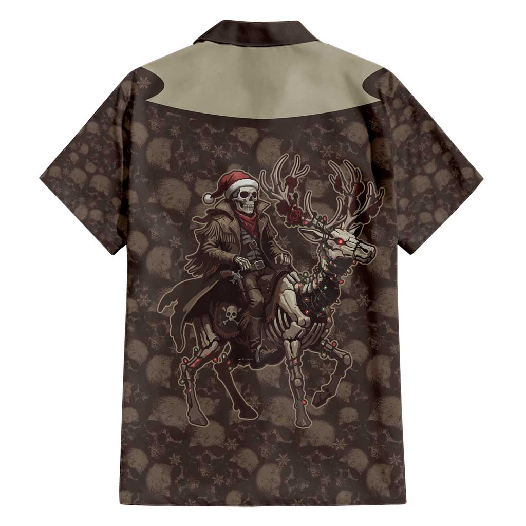 Western Yoke Hawaiian Shirt Skeleton Cowboy Santa On A Reindeer - Wonder Print Shop