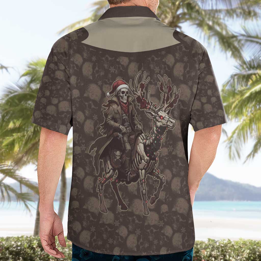 Western Yoke Hawaiian Shirt Skeleton Cowboy Santa On A Reindeer - Wonder Print Shop