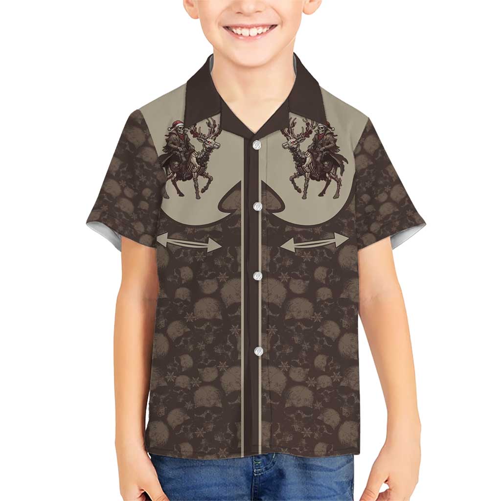 Western Yoke Hawaiian Shirt Skeleton Cowboy Santa On A Reindeer - Wonder Print Shop