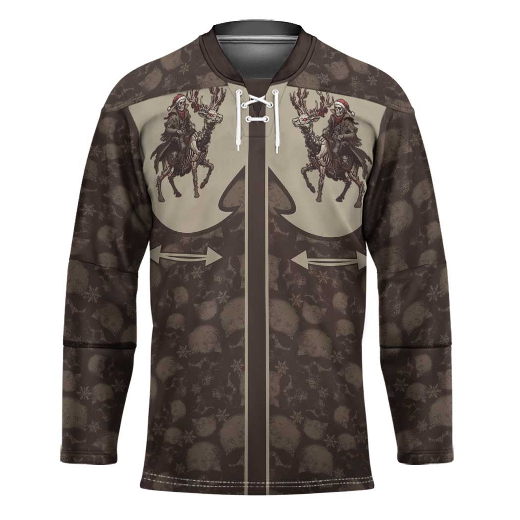Western Yoke Hockey Jersey Skeleton Cowboy Santa On A Reindeer - Wonder Print Shop