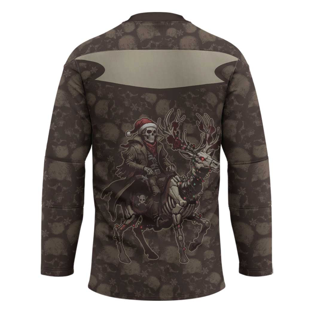 Western Yoke Hockey Jersey Skeleton Cowboy Santa On A Reindeer - Wonder Print Shop