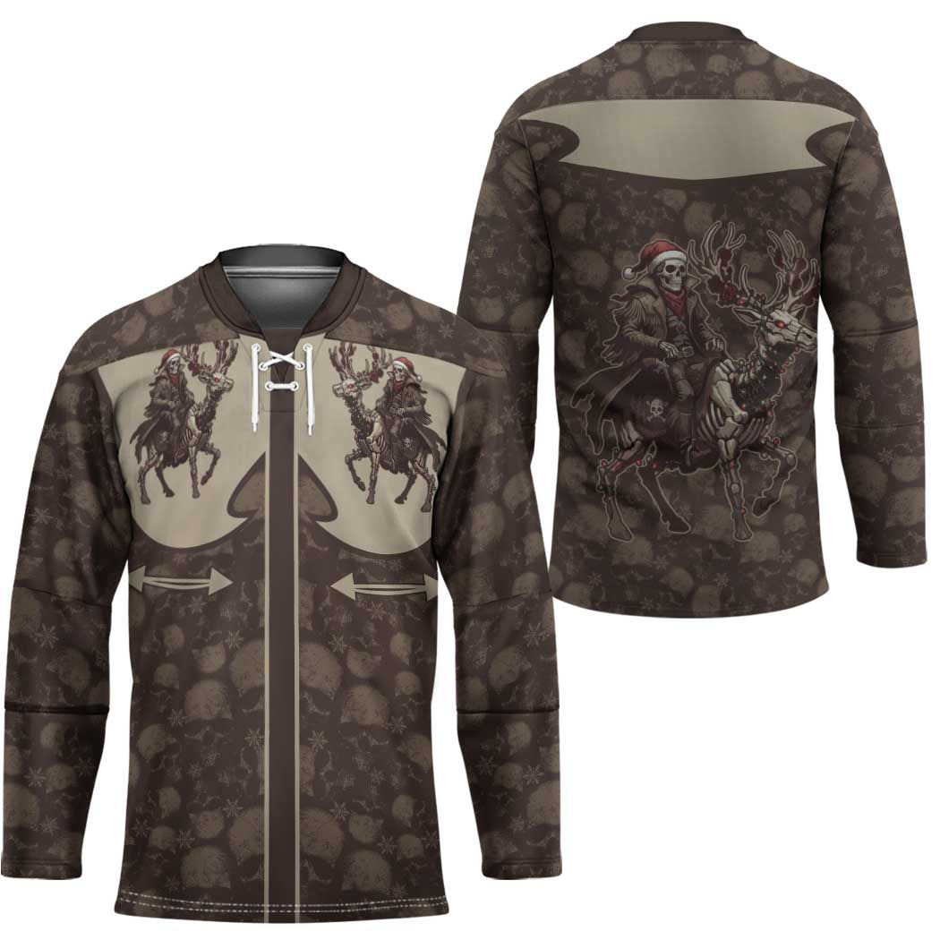 Western Yoke Hockey Jersey Skeleton Cowboy Santa On A Reindeer - Wonder Print Shop