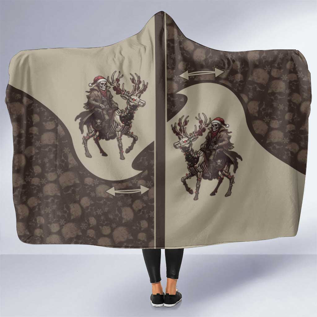 Western Yoke Hooded Blanket Skeleton Cowboy Santa On A Reindeer - Wonder Print Shop