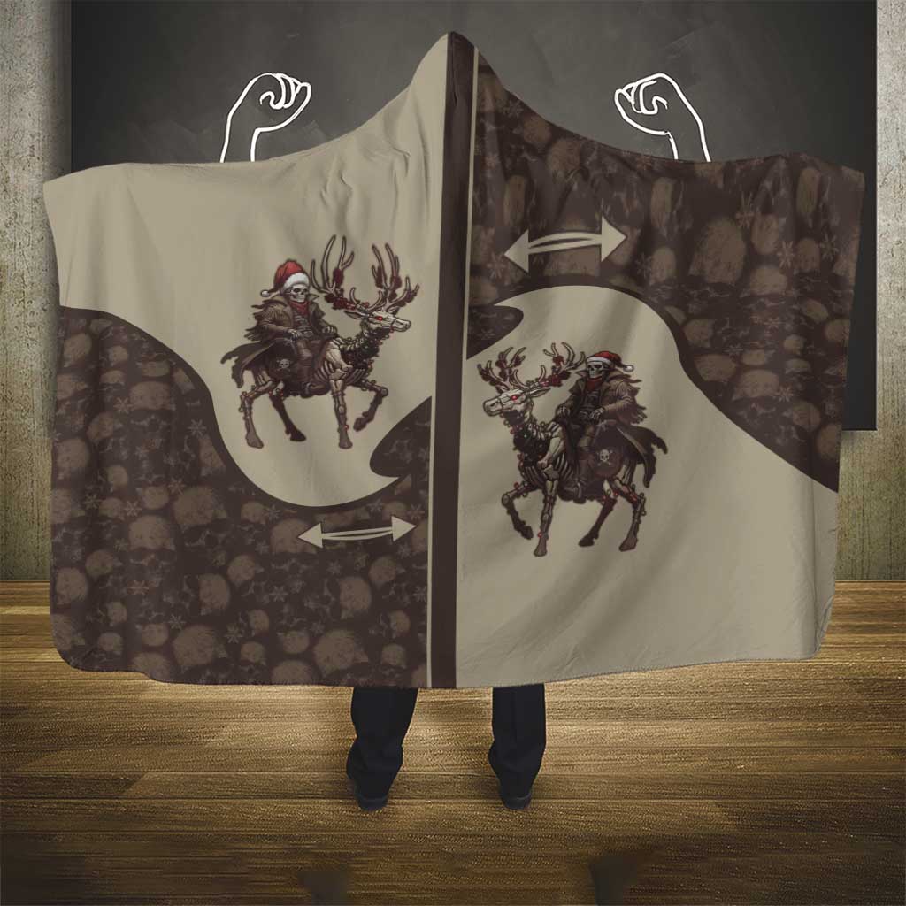 Western Yoke Hooded Blanket Skeleton Cowboy Santa On A Reindeer - Wonder Print Shop
