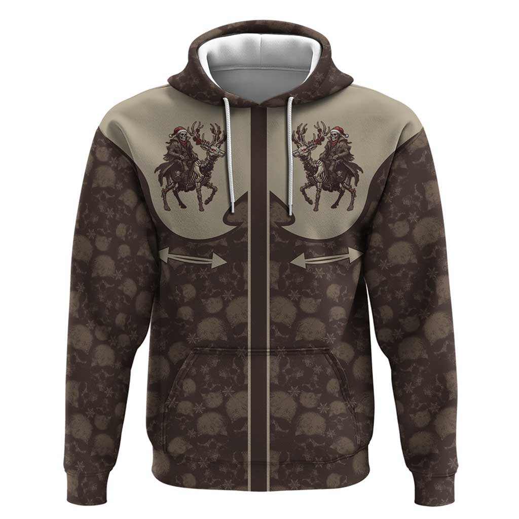 Western Yoke Hoodie Skeleton Cowboy Santa On A Reindeer - Wonder Print Shop