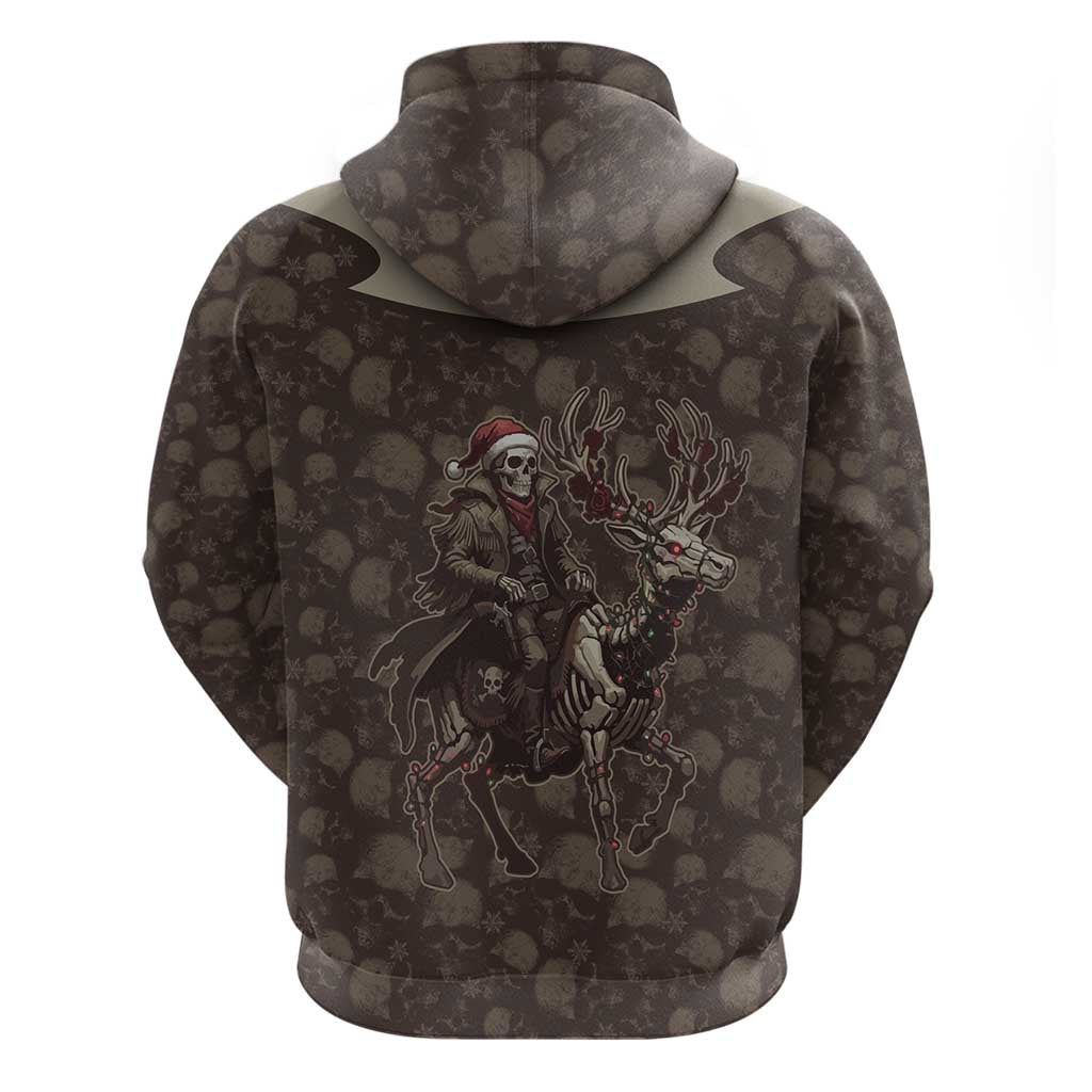 Western Yoke Hoodie Skeleton Cowboy Santa On A Reindeer - Wonder Print Shop