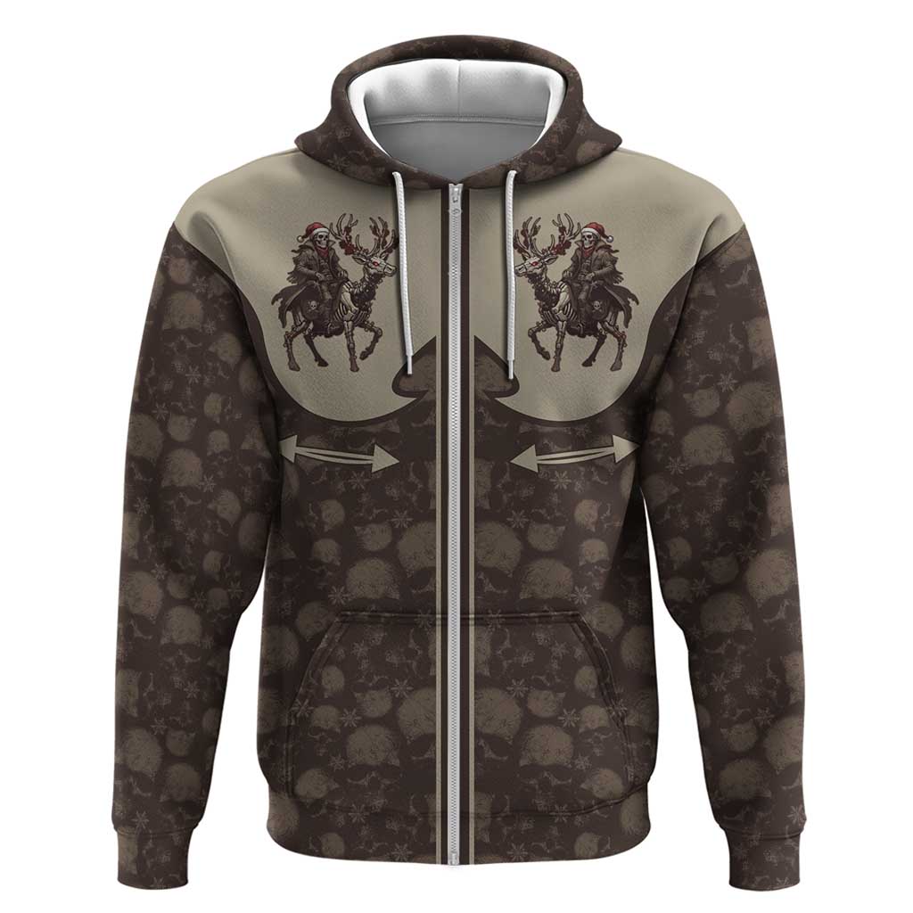 Western Yoke Hoodie Skeleton Cowboy Santa On A Reindeer - Wonder Print Shop