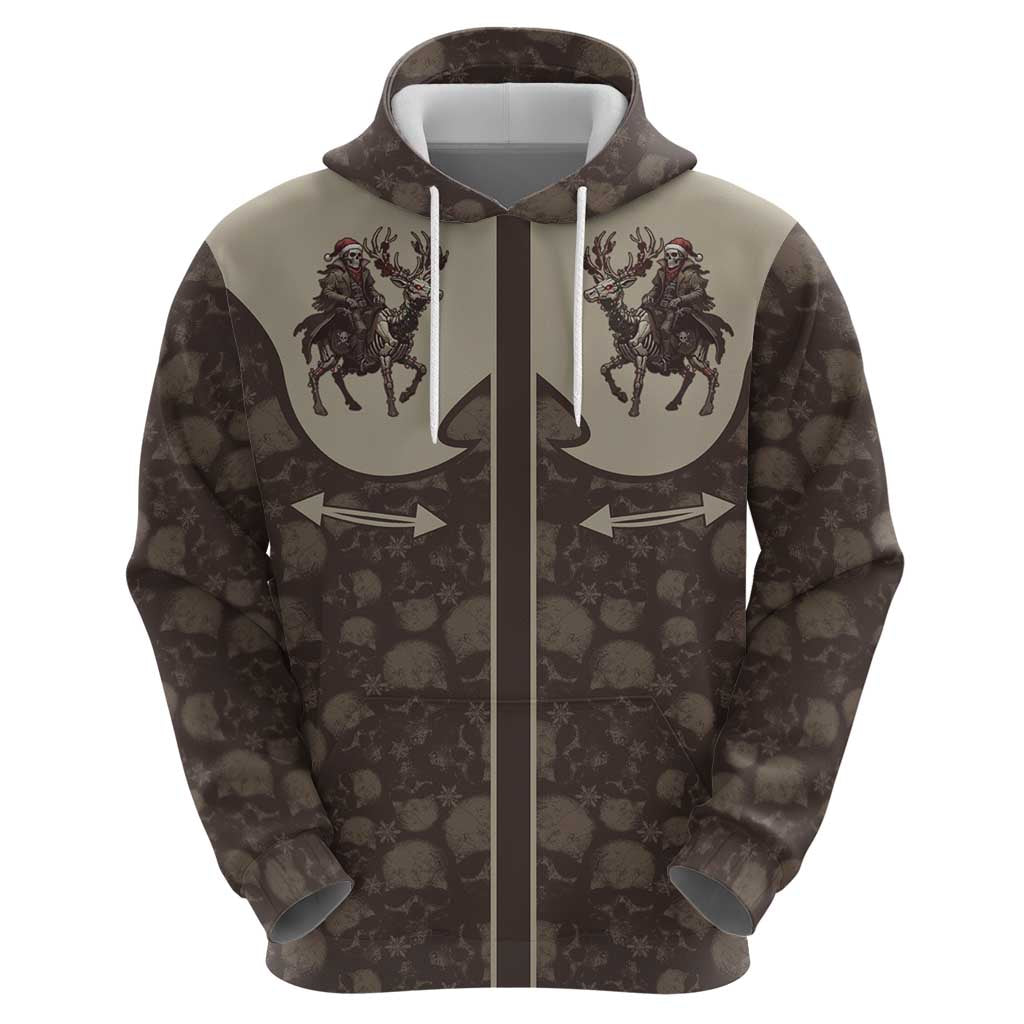 Western Yoke Hoodie Skeleton Cowboy Santa On A Reindeer - Wonder Print Shop