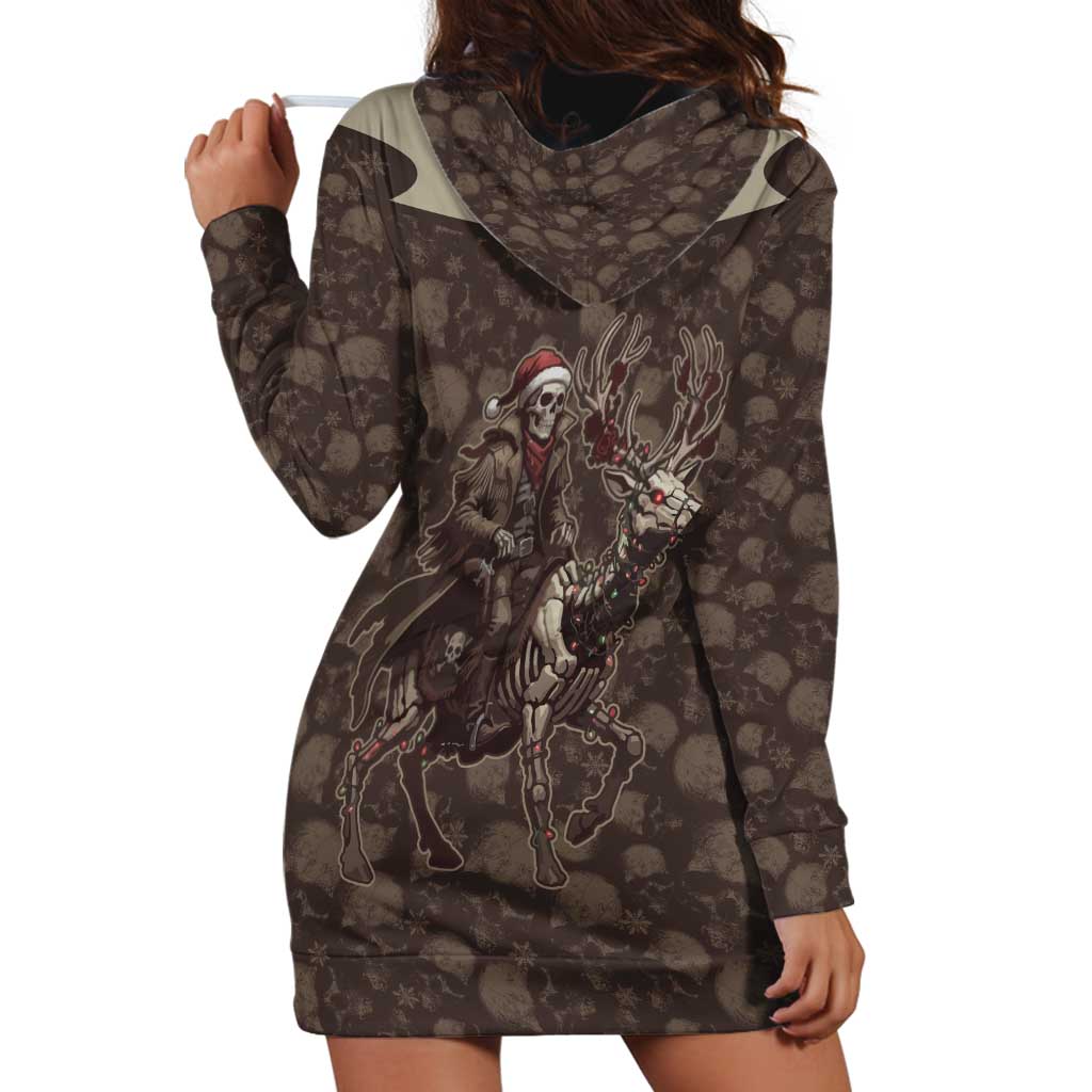 Western Yoke Hoodie Dress Skeleton Cowboy Santa On A Reindeer - Wonder Print Shop