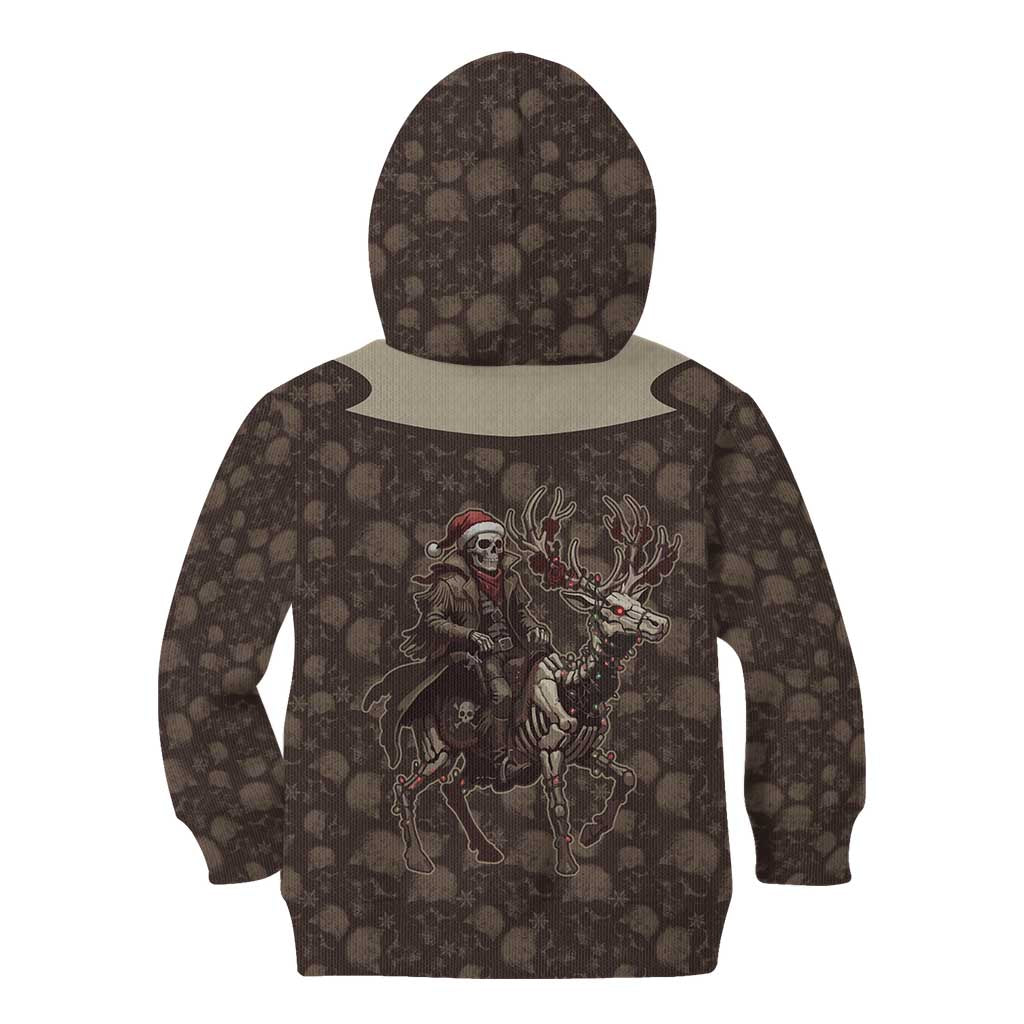 Western Yoke Kid Hoodie Skeleton Cowboy Santa On A Reindeer - Wonder Print Shop