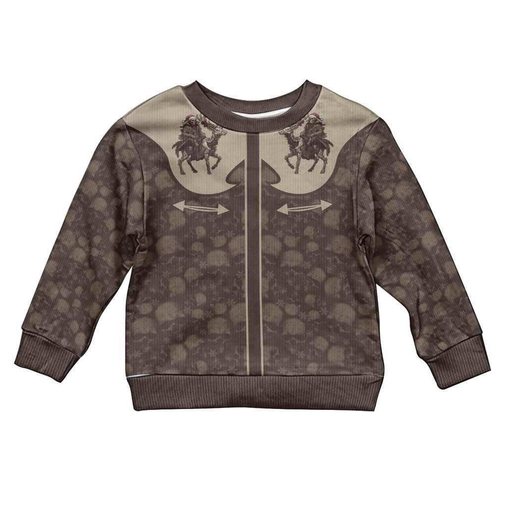 Western Yoke Kid Ugly Christmas Sweater Skeleton Cowboy Santa On A Reindeer - Wonder Print Shop