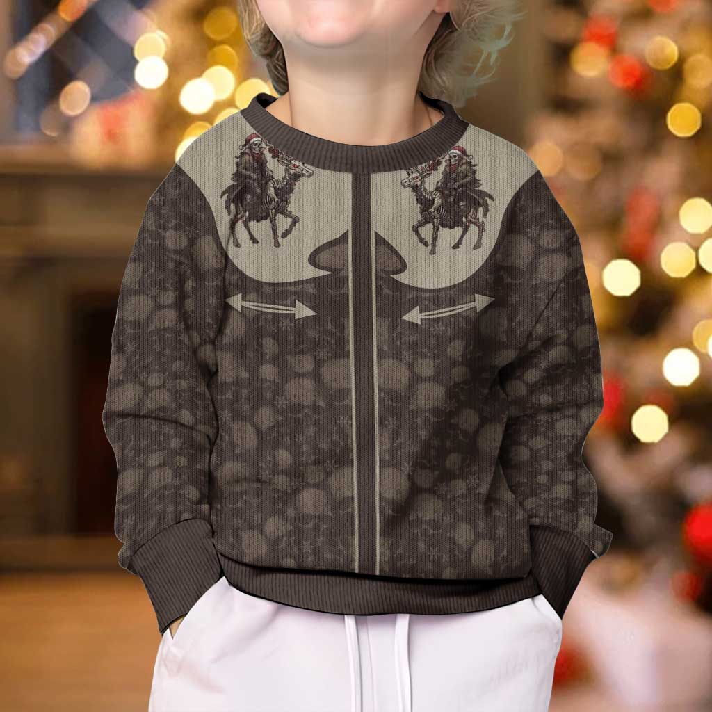 Western Yoke Kid Ugly Christmas Sweater Skeleton Cowboy Santa On A Reindeer - Wonder Print Shop