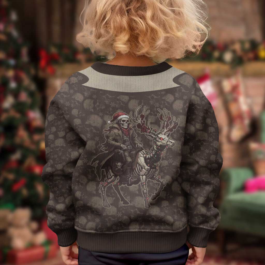 Western Yoke Kid Ugly Christmas Sweater Skeleton Cowboy Santa On A Reindeer - Wonder Print Shop