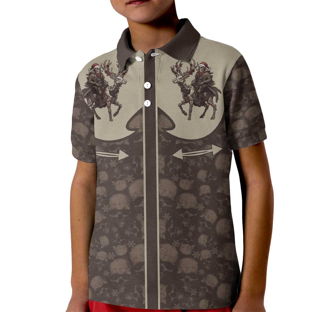 Western Yoke Kid Polo Shirt Skeleton Cowboy Santa On A Reindeer - Wonder Print Shop