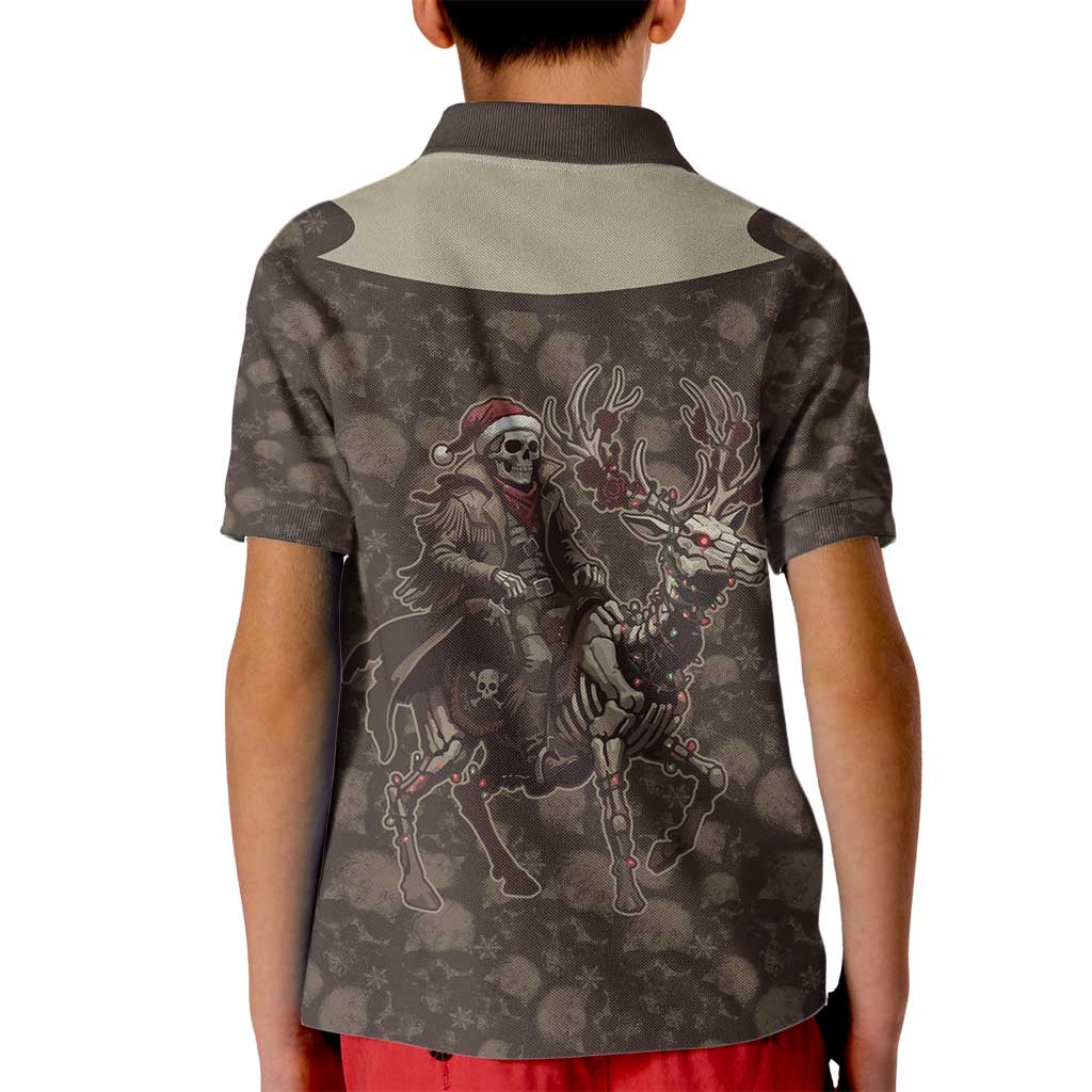 Western Yoke Kid Polo Shirt Skeleton Cowboy Santa On A Reindeer - Wonder Print Shop